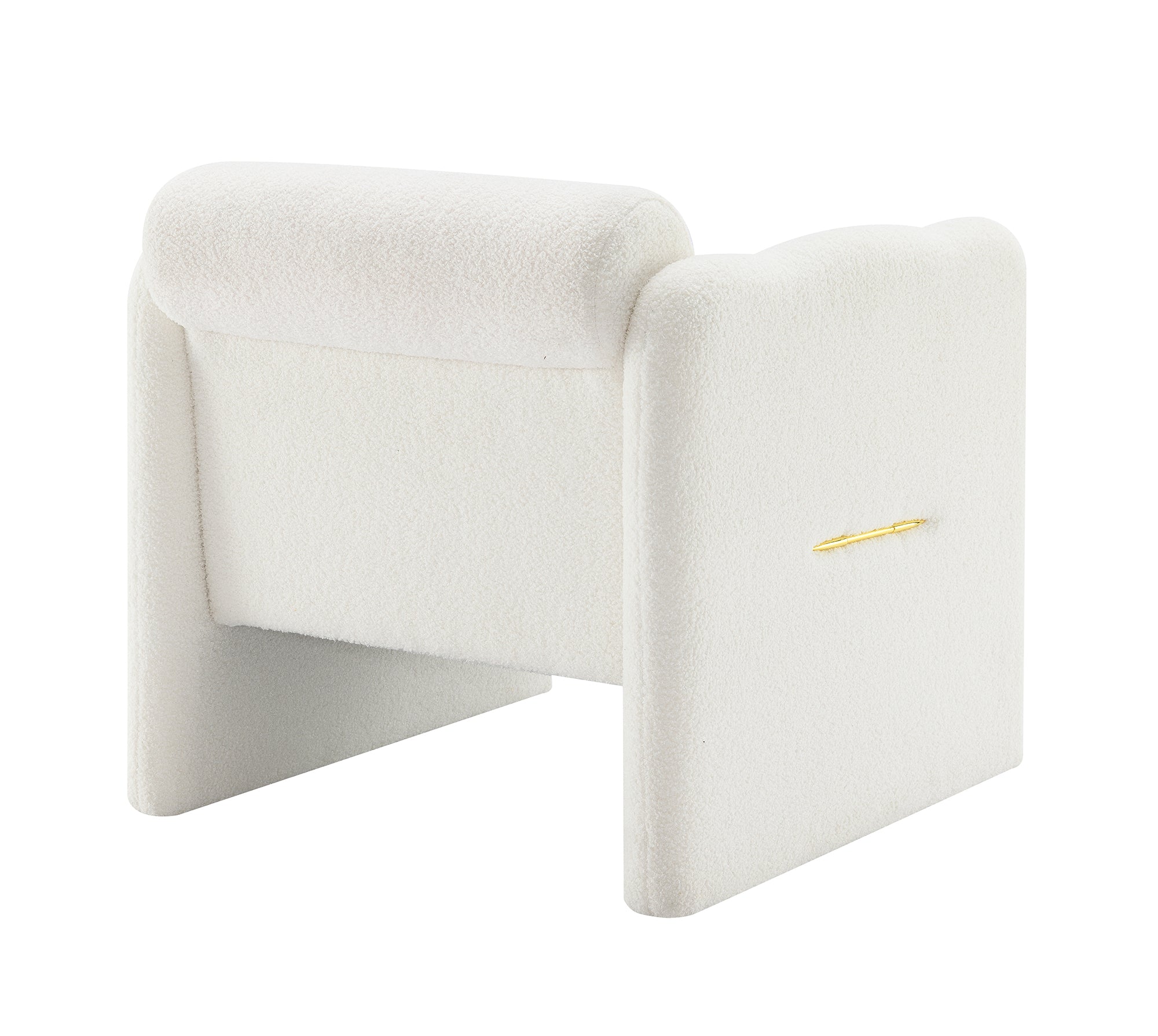 Accent Armchair with wavy armrests, metal decorations on both sides of the armrests, made of Teddy cloth, white
