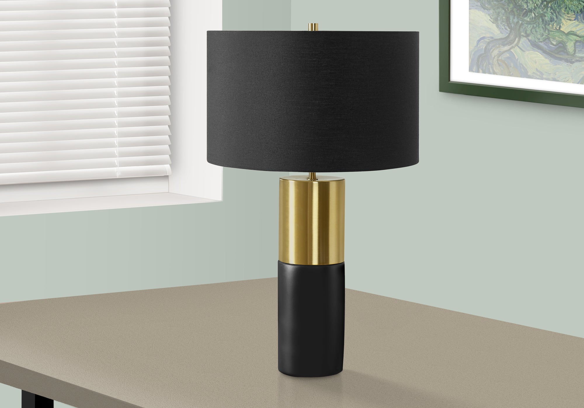 Lighting, 25'h, Table Lamp, Black Concrete, Black Shade, Contemporary