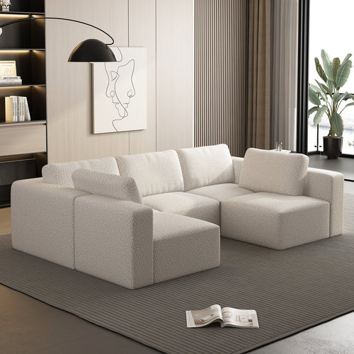 104.32*70.86 Modular Sectional Sofa Sleeper Couch, Sectional Sofa with Chaise and Ottoman, Convertible U Shaped Modular Sofa Set. Compressed sponge, White. (Combo 3A+2B)