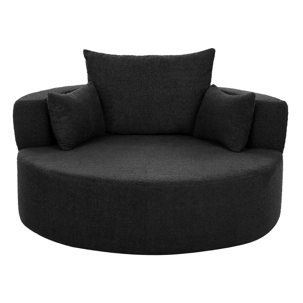 360° Swivel Accent Barrel Chair with Removable Pillows, Black Chenille, 56.3x56.3x36.5 inches