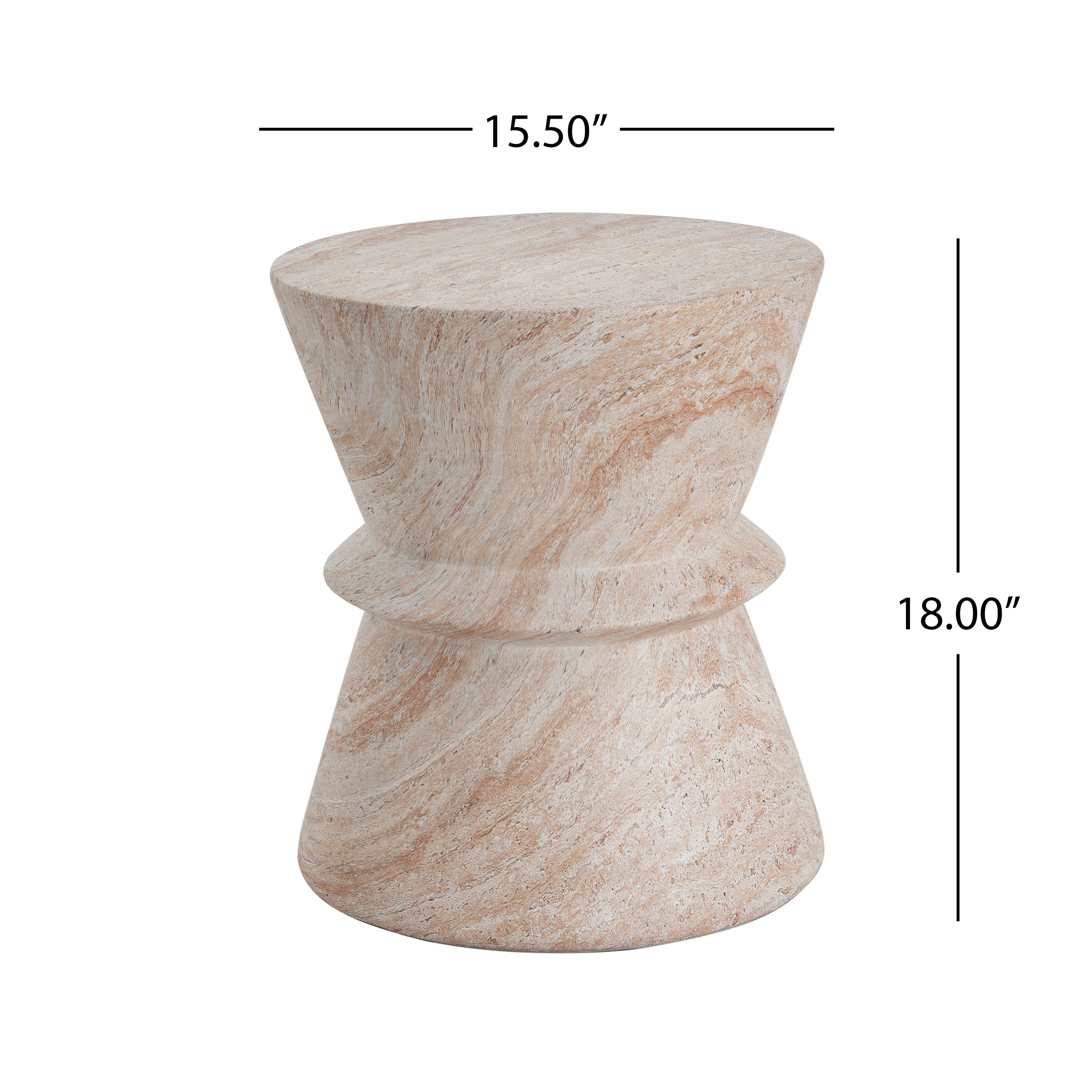 Outdoor/Indoor Lightweight Concrete Side Table with Travertine Finish, Beige, 15.5x15.5x18 inches