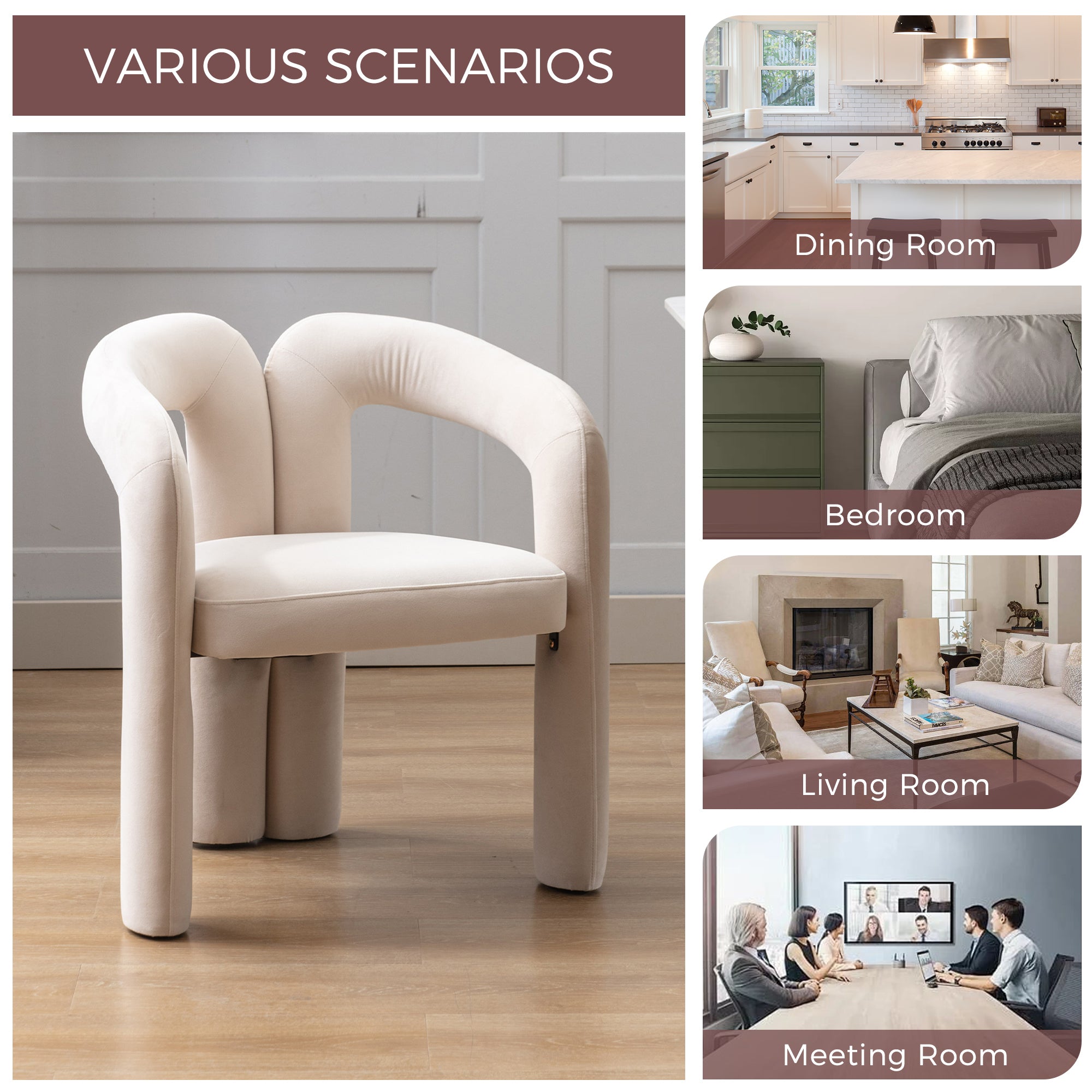 Contemporary Designed Velvet Fabric Upholstered Accent/Dining Chair /Barrel Side Chairs Kitchen Armchair for Living Room set of 2 (Beige Velvet)