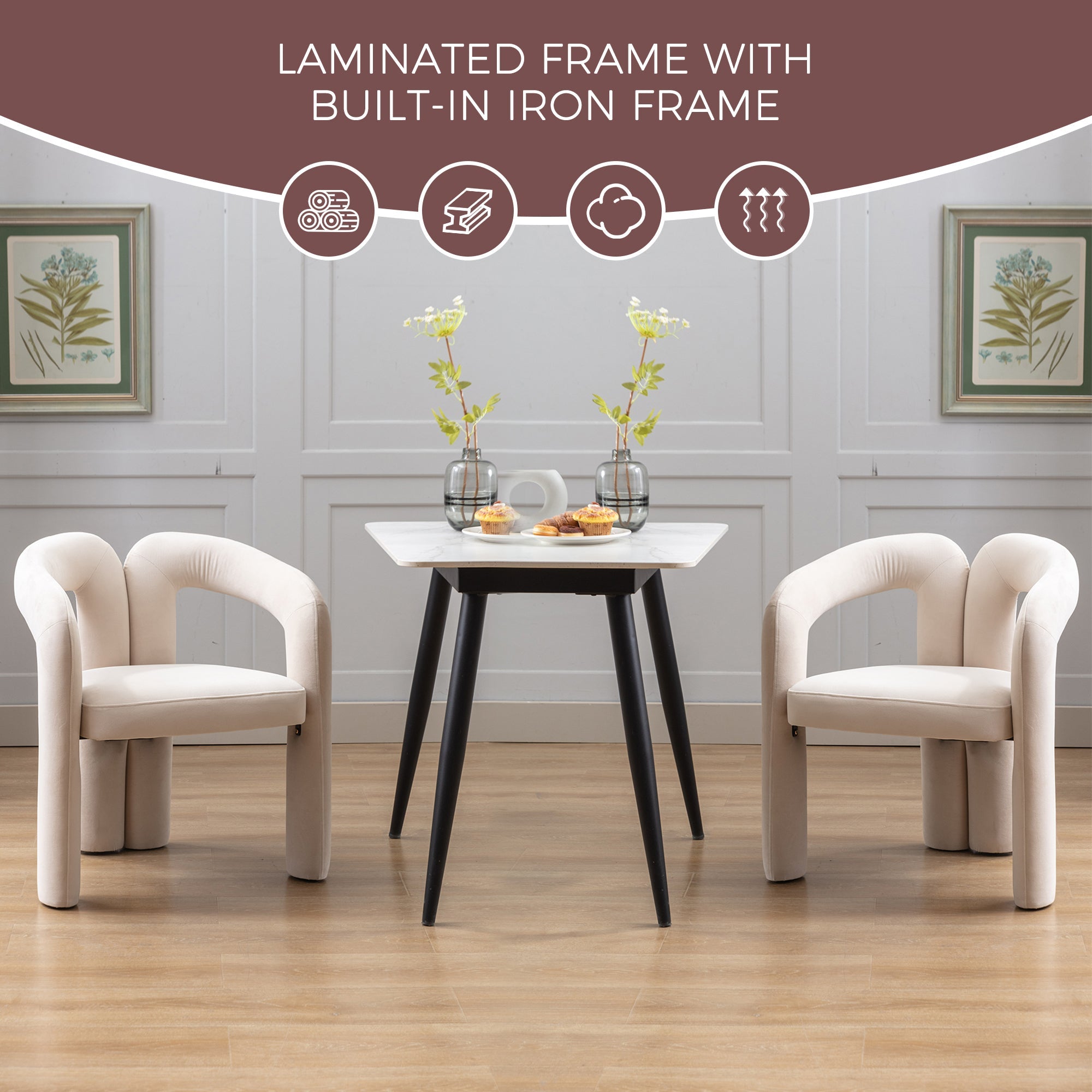 Contemporary Designed Velvet Fabric Upholstered Accent/Dining Chair /Barrel Side Chairs Kitchen Armchair for Living Room set of 2 (Beige Velvet)