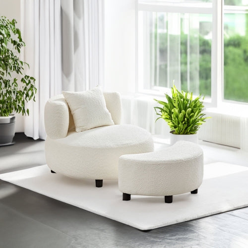 Accent Teddy Fabric Sofa Chair With Ottoman