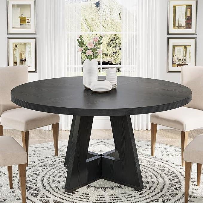 Round Dining Table Black Wood Finish