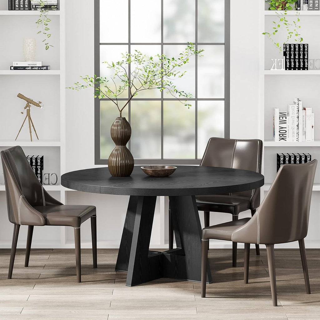 Round Dining Table Black Wood Finish