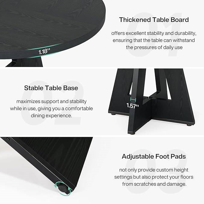 Round Dining Table Black Wood Finish