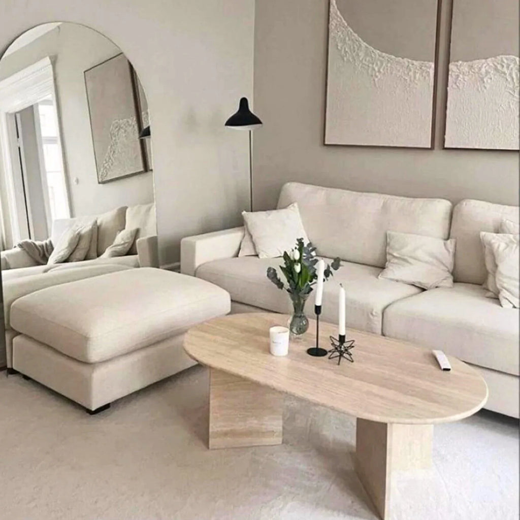 Troia Light Travertine Oval Coffee Table