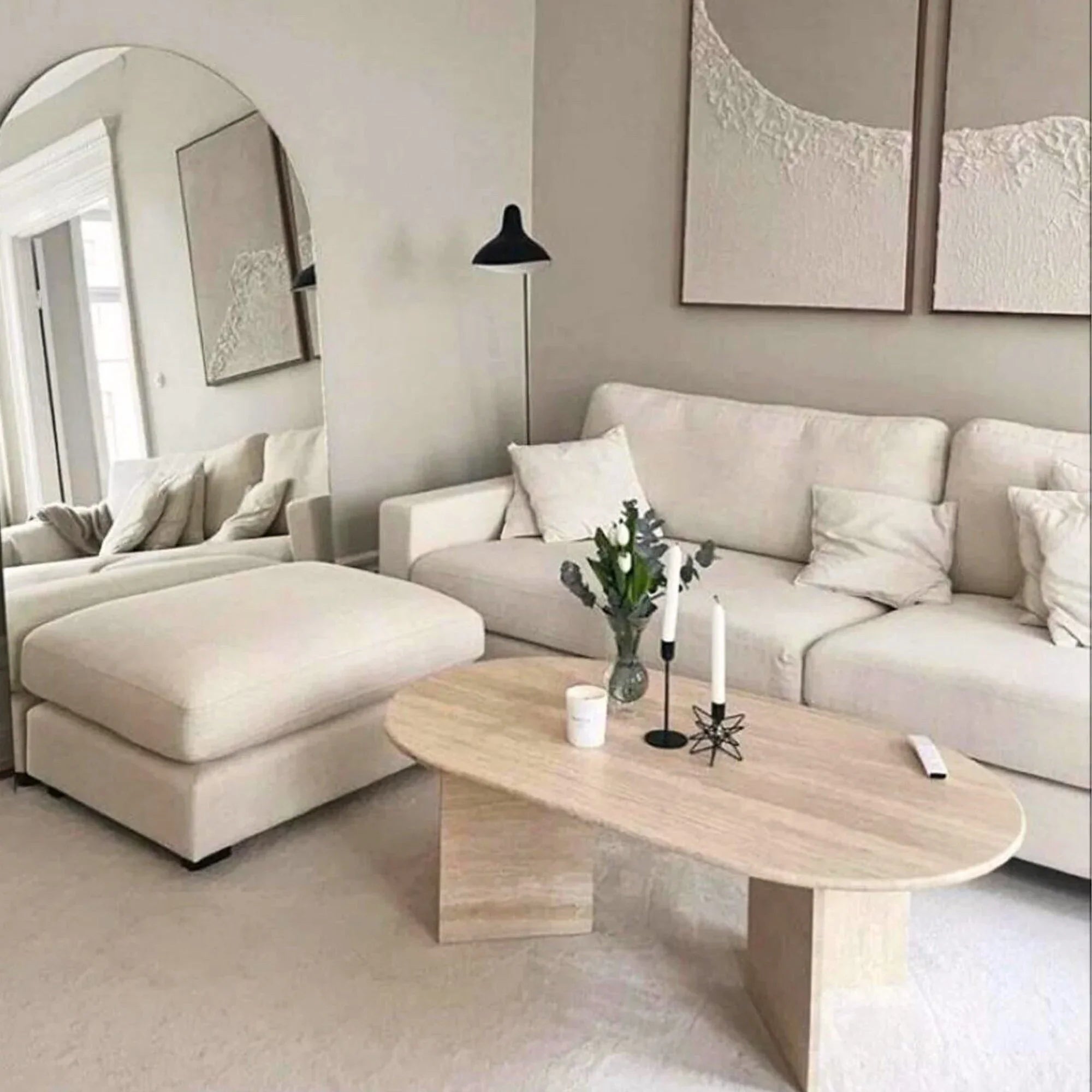 Troia Light Travertine Oval Coffee Table