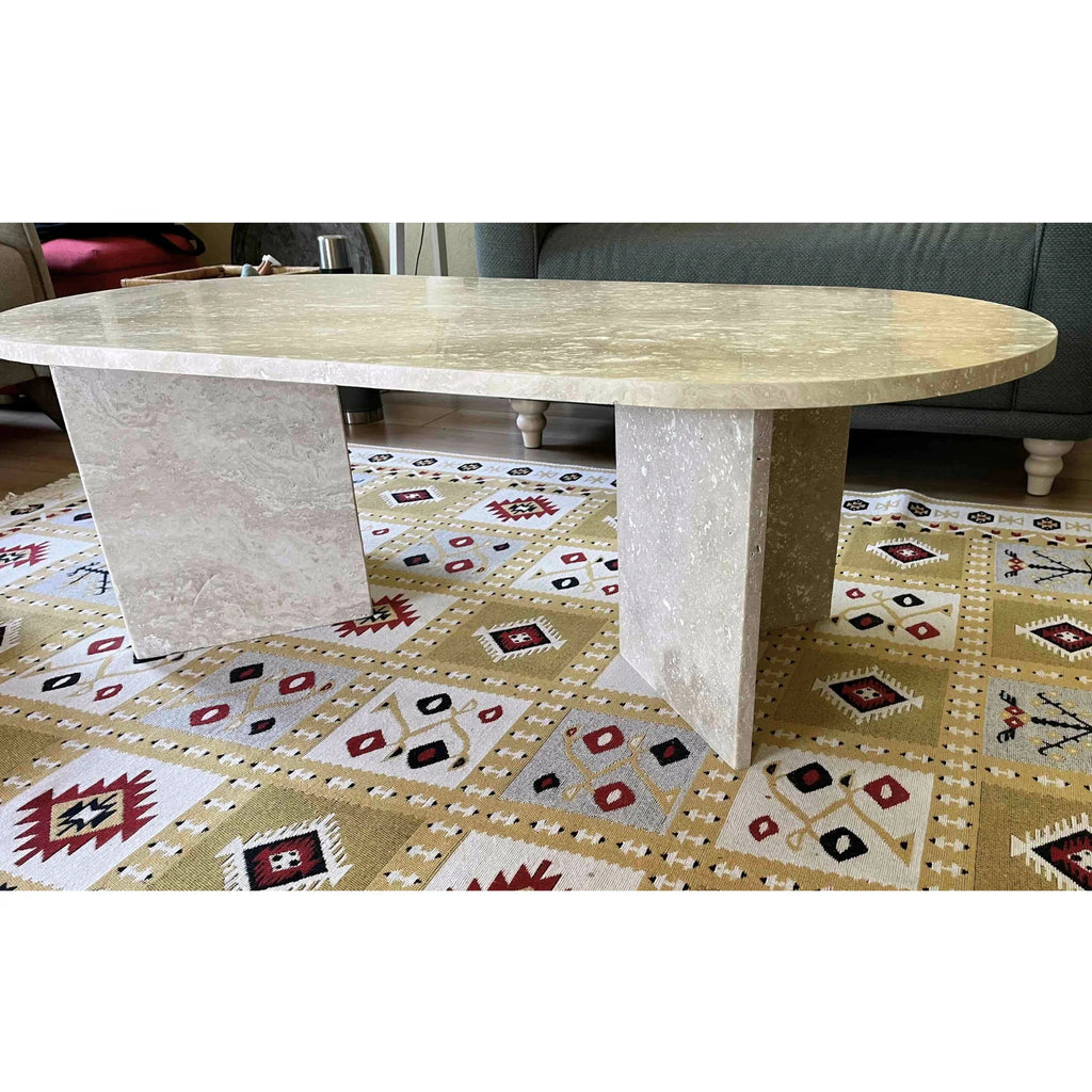 Troia Light Travertine Oval Coffee Table