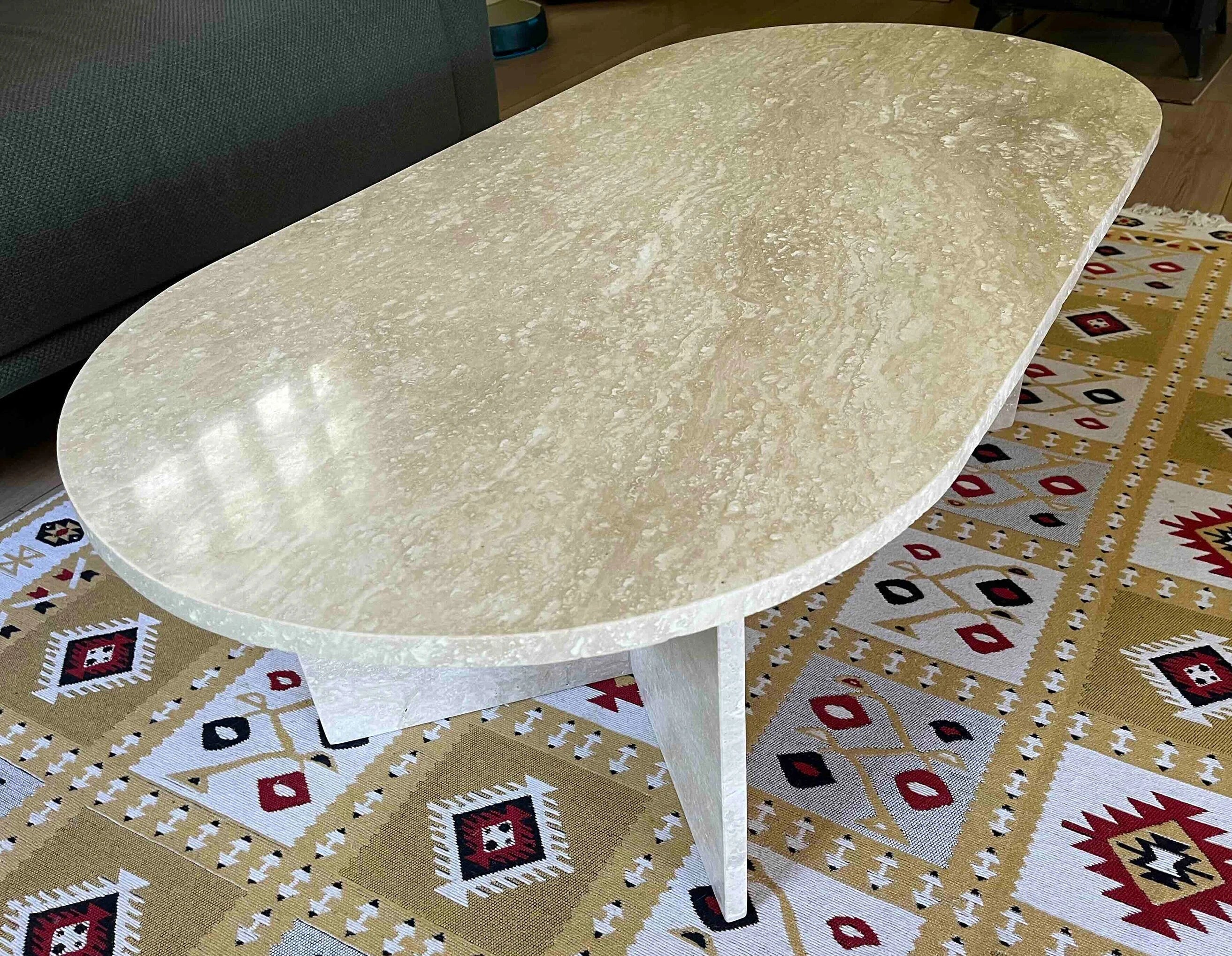 Troia Light Travertine Oval Coffee Table
