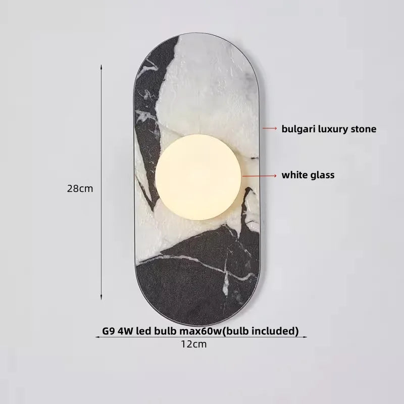 LED Wall Light French Luxury Glass Globe Stone Wall Lamp Fixture