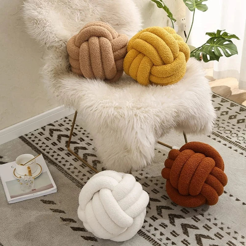 Boucle Knotted Round Decorative Throw Pillows