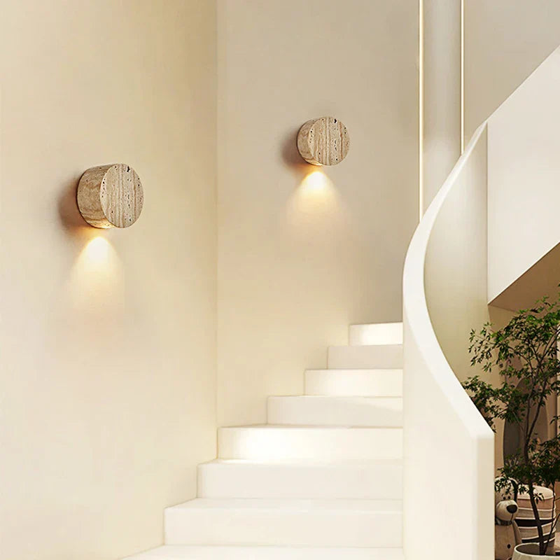 Nordic Minimalist Cream Wall Lamp - Japanese Wabi Sabi Elegance with Natural Yellow Stone for Corridors, Staircases, and Restaurants