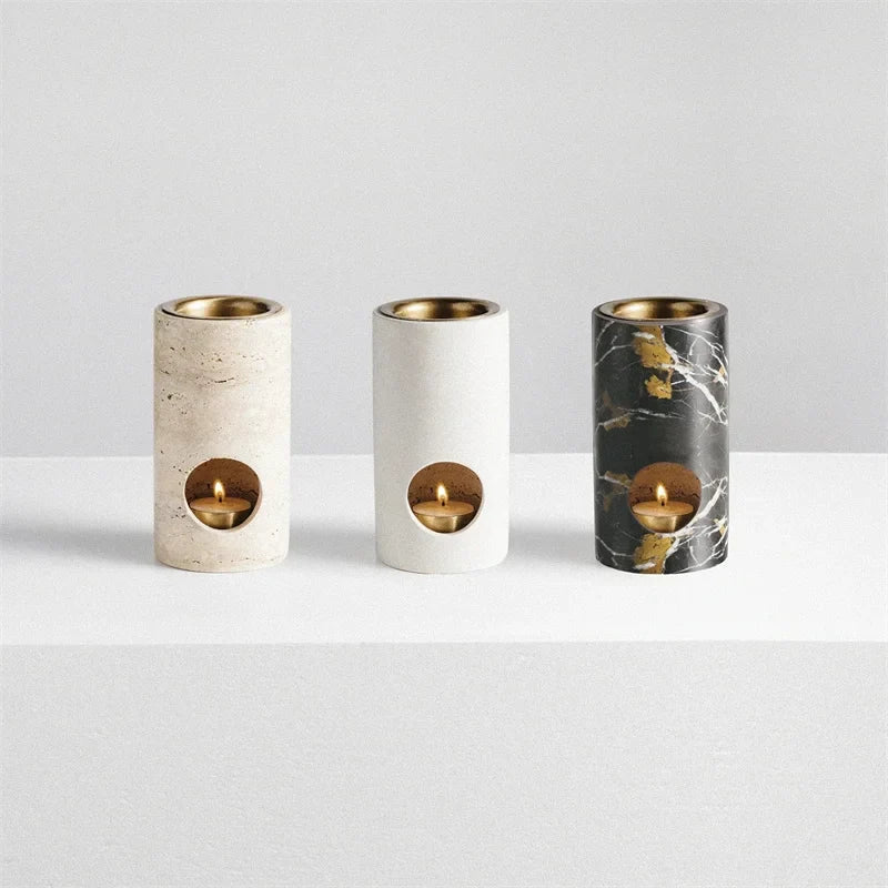 DecorBites™ Beige Travertine Stone Essential Oil Burner Diffuser Cyclinder 7x14CM