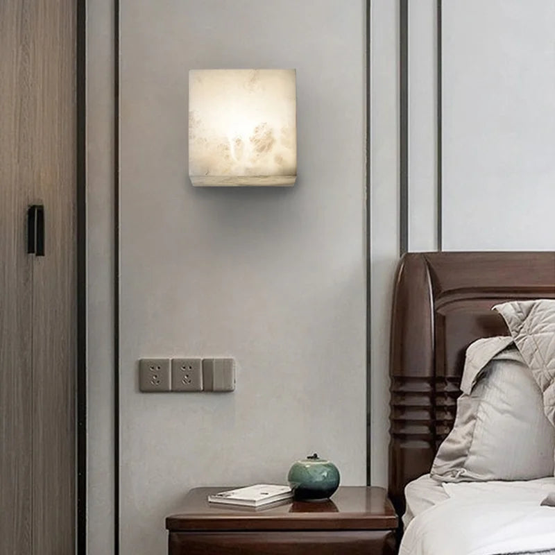 DecorBites™ Cube Marble Wall Lamp Natural Stone LED Sconce for Bedroom and Hallway Lighting