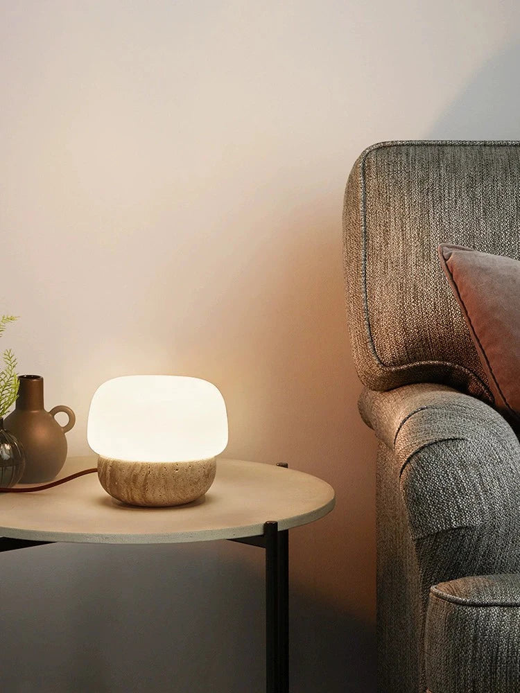 DecorBites™ Cream Mushroom Table Lamp: Beauty Atmosphere Warm Soft Retro Stone Fixture.