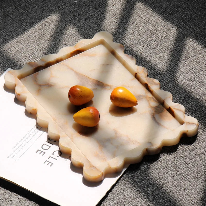 DecorBites™ Calacatta Viola Marble Tray: Luxury Vanity & Kitchen Decor Tray