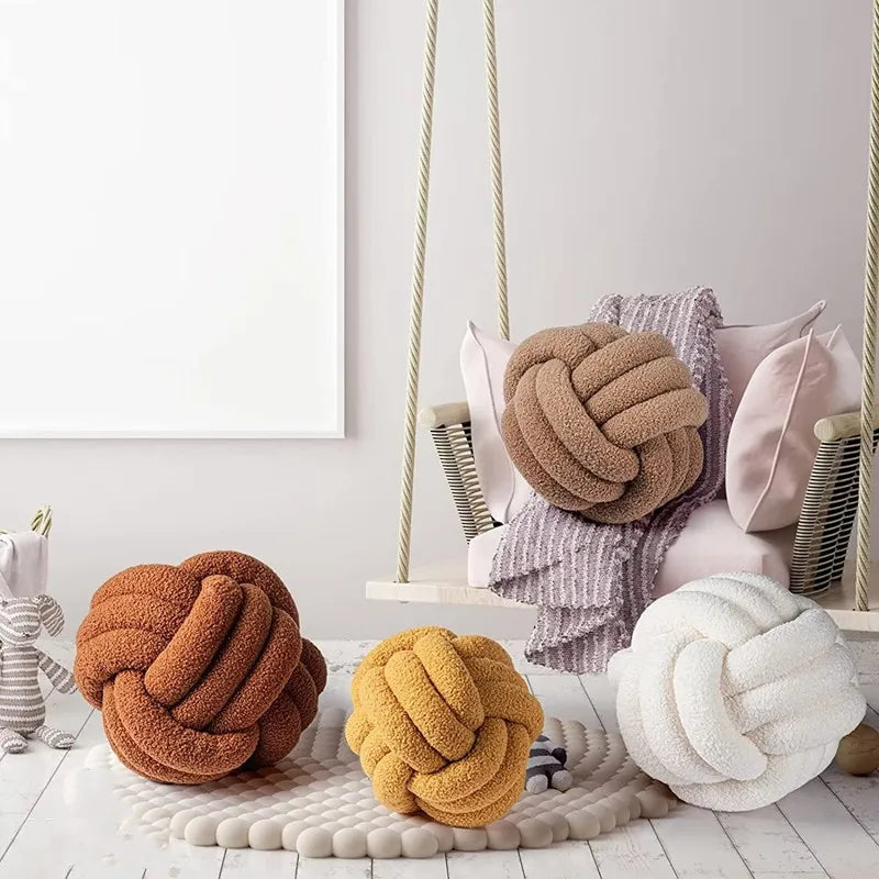 Boucle Knotted Round Decorative Throw Pillows