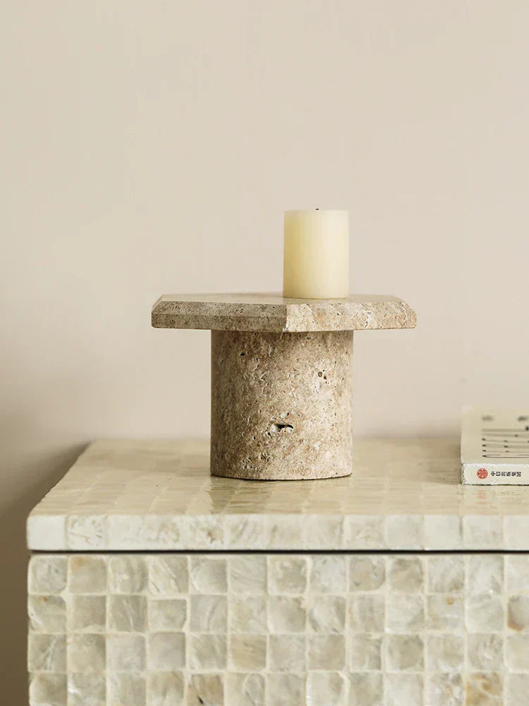 DecorBites™ Beige Brown Travertine Hexagon Serving Tray Jewelry Plate Home Party Decor