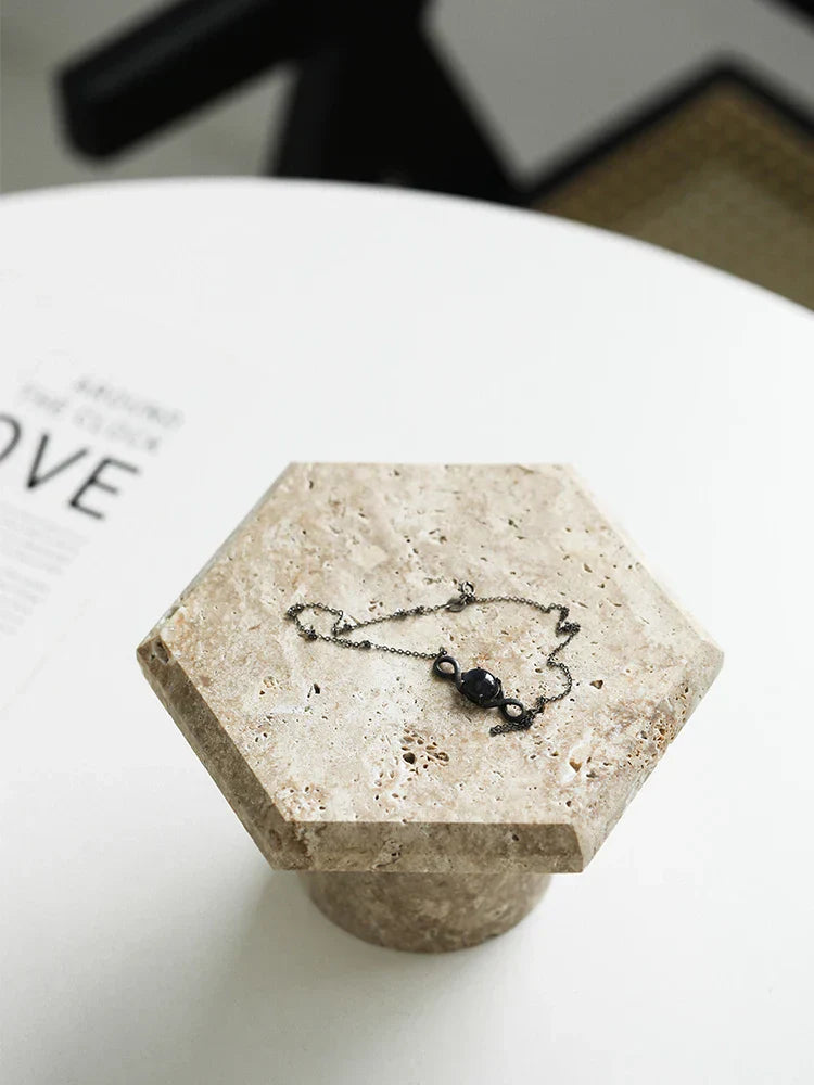 DecorBites™ Beige Brown Travertine Hexagon Serving Tray Jewelry Plate Home Party Decor