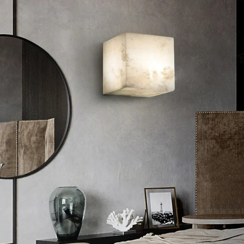 DecorBites™ Cube Marble Wall Lamp Natural Stone LED Sconce for Bedroom and Hallway Lighting