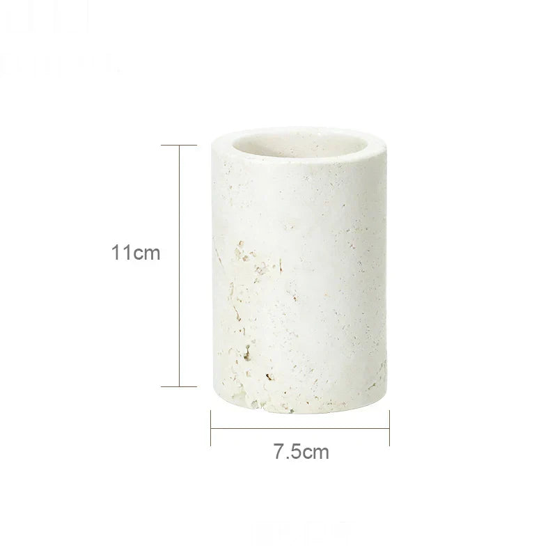 DecorBites™ Beige Travertine Marble Bathroom Set - Soap Dispenser Toothbrush Holder Tissue Box
