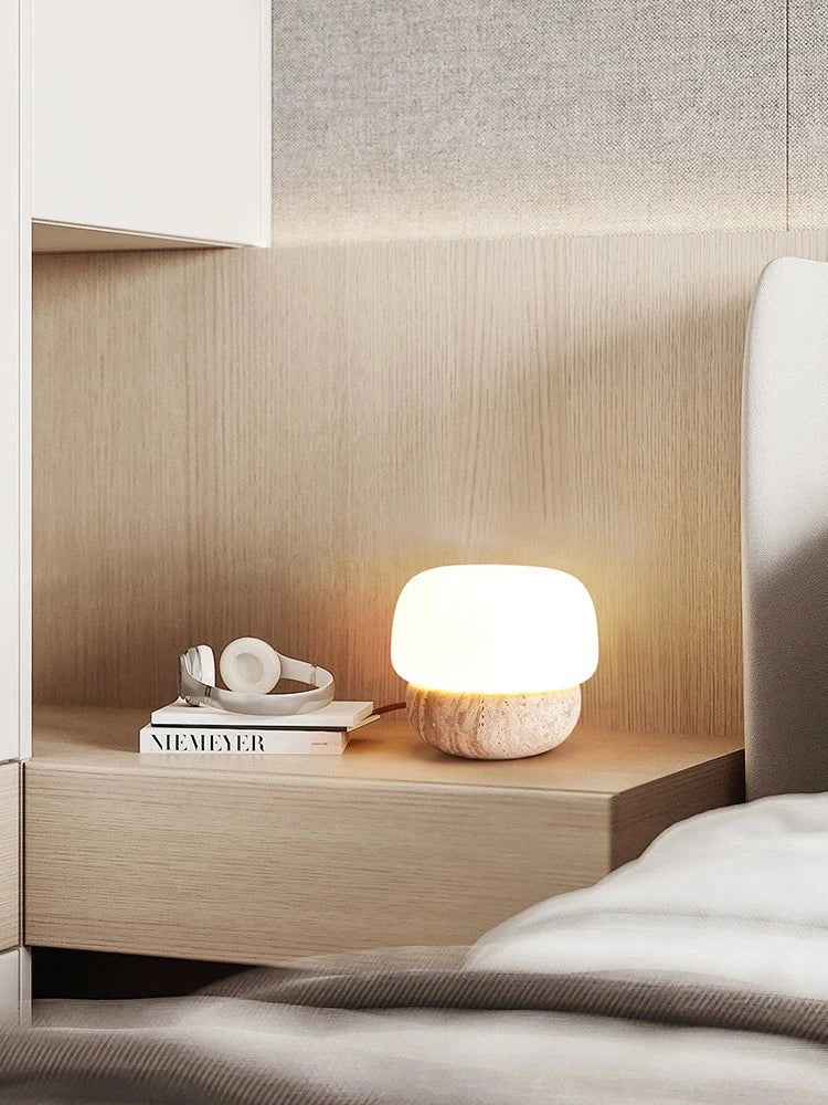 DecorBites™ Cream Mushroom Table Lamp: Beauty Atmosphere Warm Soft Retro Stone Fixture.