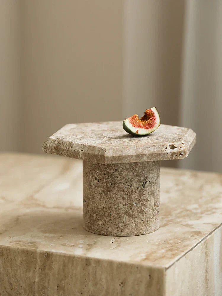 DecorBites™ Beige Brown Travertine Hexagon Serving Tray Jewelry Plate Home Party Decor