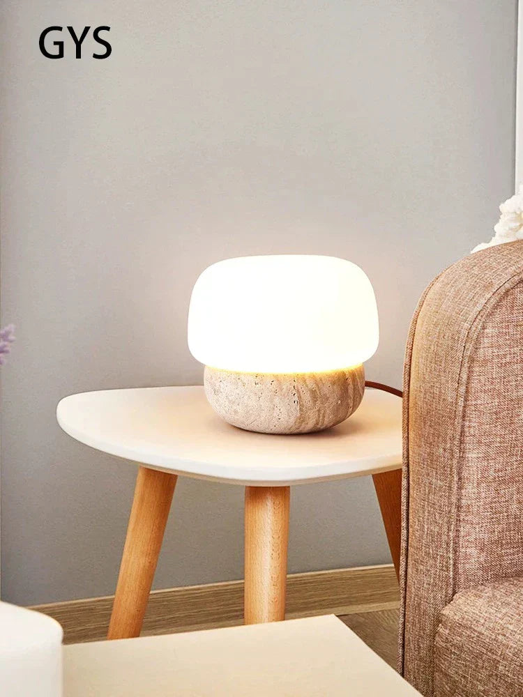 DecorBites™ Cream Mushroom Table Lamp: Beauty Atmosphere Warm Soft Retro Stone Fixture.