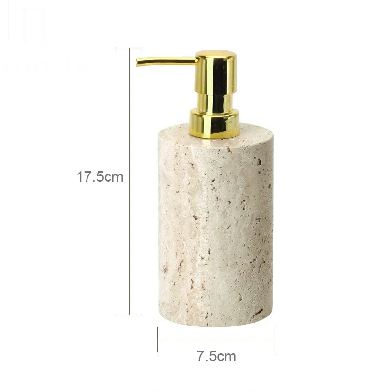 DecorBites™ Beige Travertine Marble Bathroom Accessories Set - Soap Dispenser, Soap Dish, Reed Diffuser