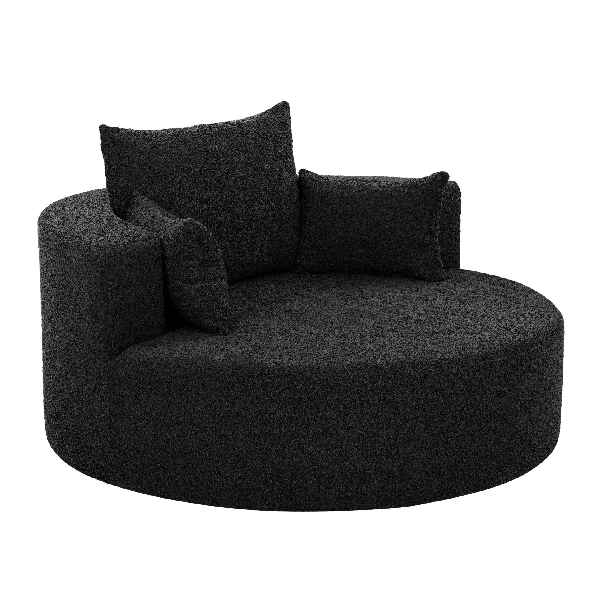 360° Swivel Accent Barrel Chair with Removable Pillows, Black Chenille, 56.3x56.3x36.5 inches