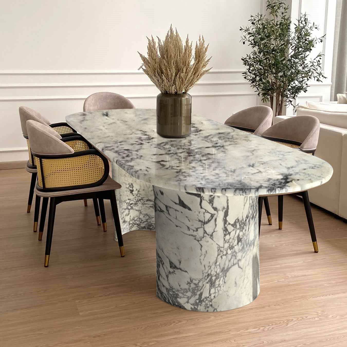 Calacatta Viola Marble Oval Dining Table with C Shape