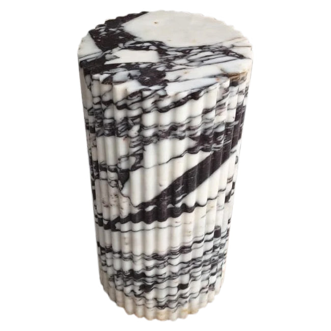 Calacatta Viola Marble Plinth Side Table Fluted Polished