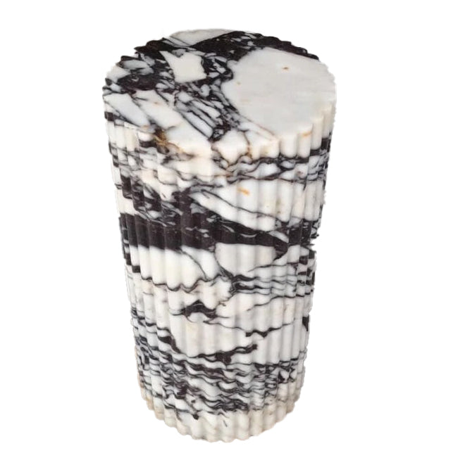 Calacatta Viola Marble Plinth Side Table Fluted Polished