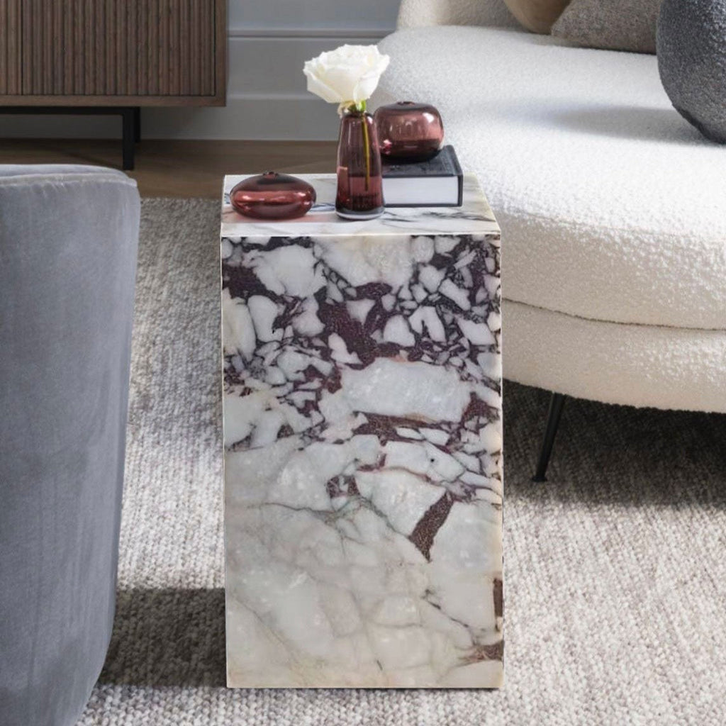 Calacatta Viola Marble Cube Design Plinth End/Side Table