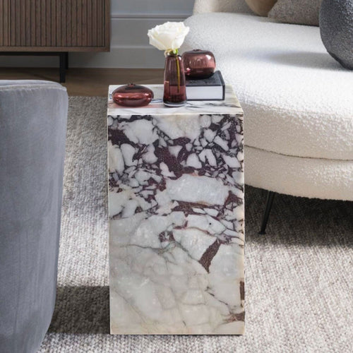 Calacatta Viola Marble Cube Design Plinth End/Side Table