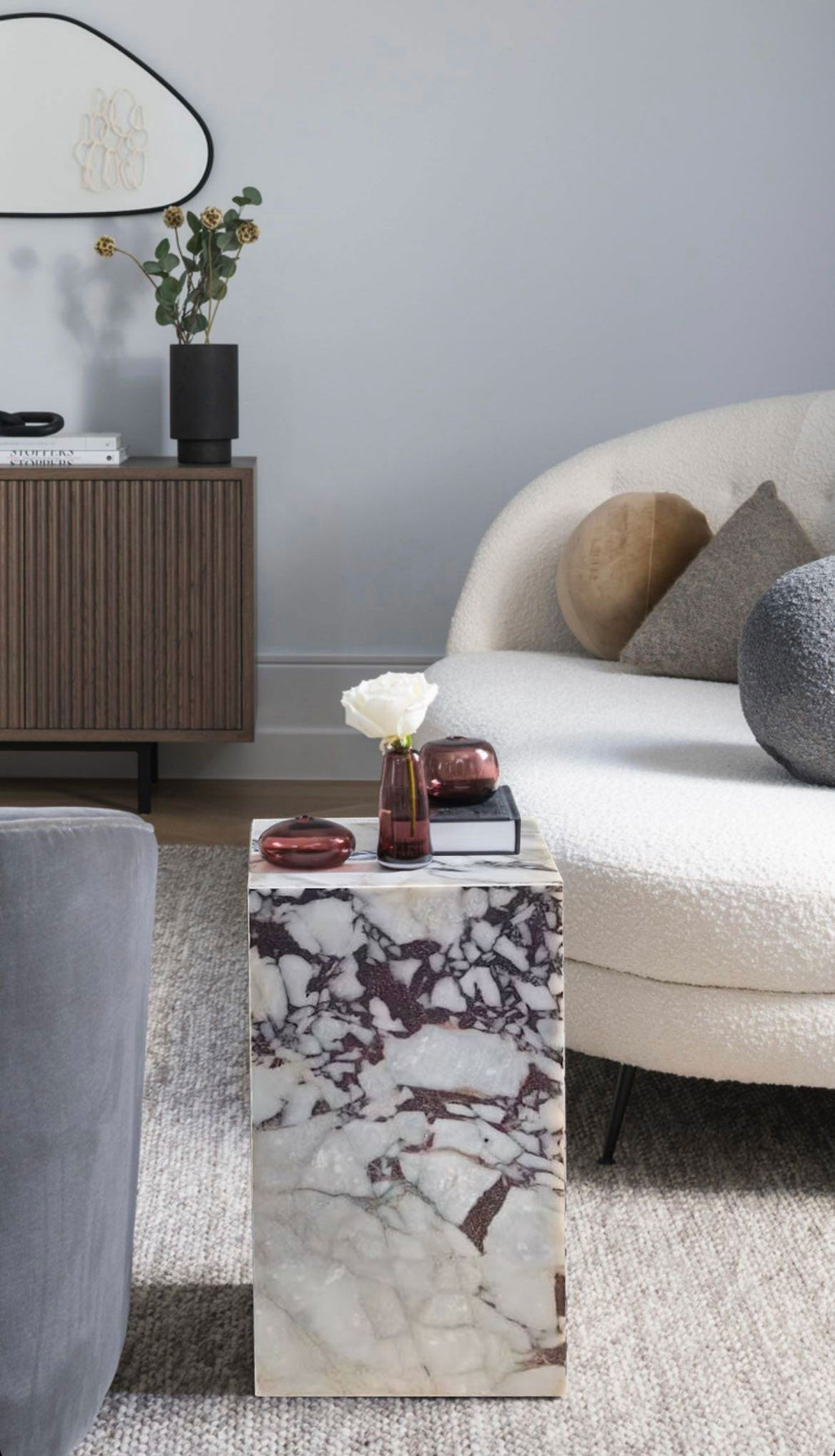 Calacatta Viola Marble Cube Design Plinth End/Side Table