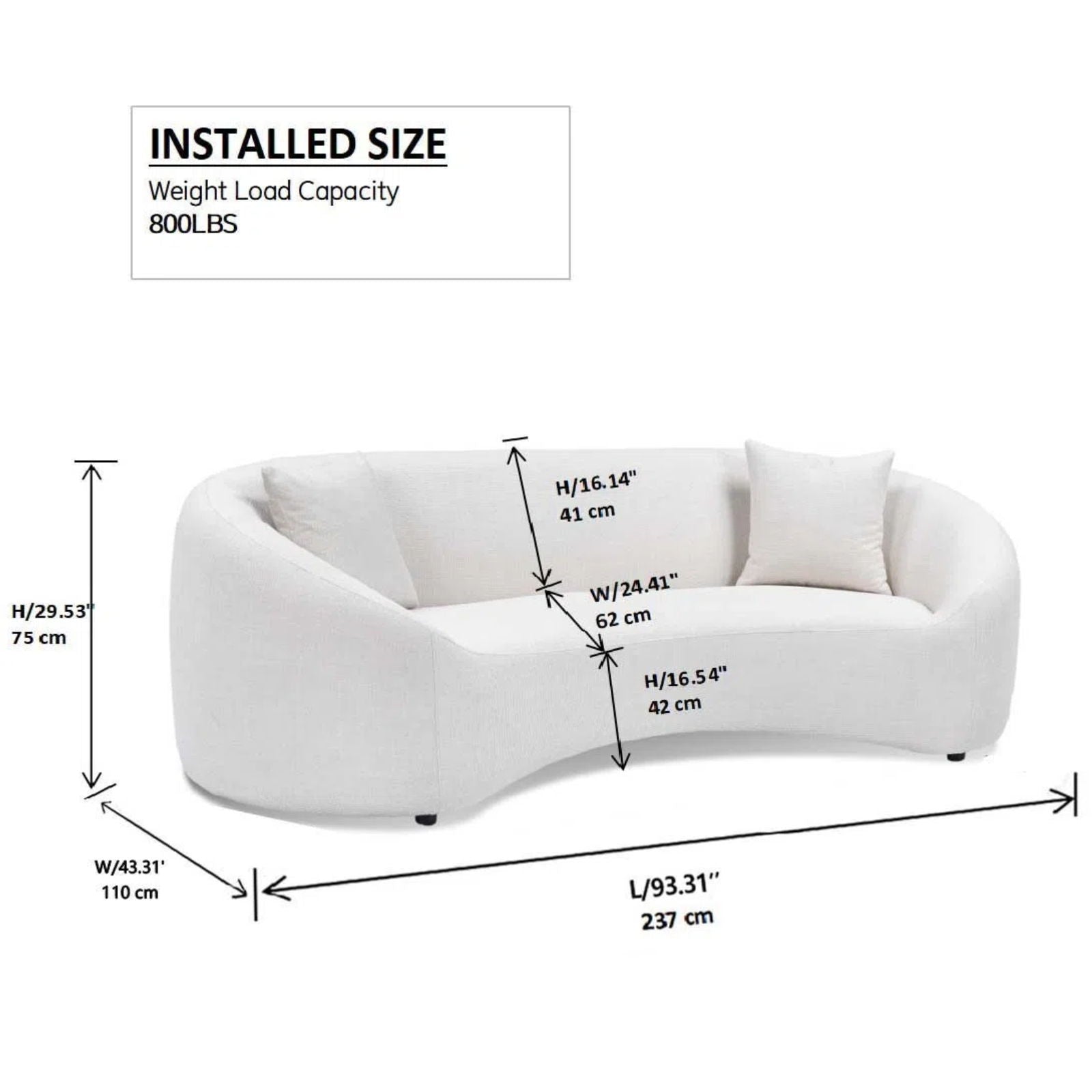 Curved 3 Seater Sofa White
