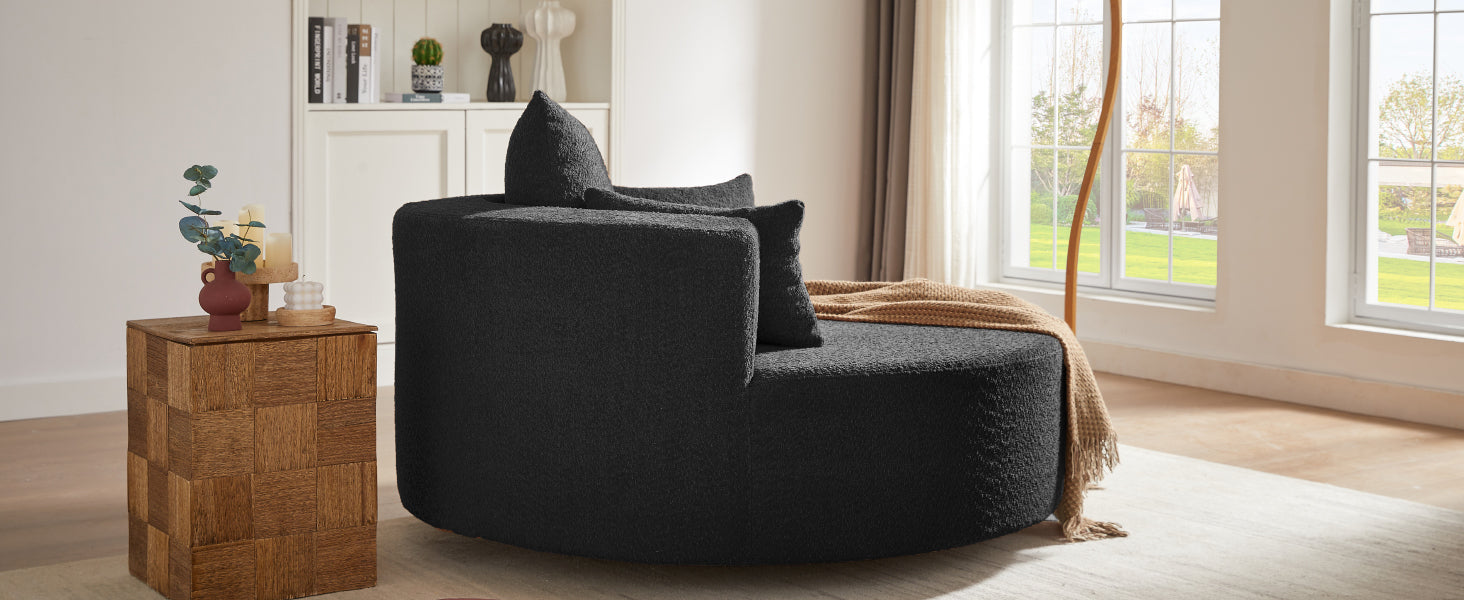 360° Swivel Accent Barrel Chair with Removable Pillows, Black Chenille, 56.3x56.3x36.5 inches