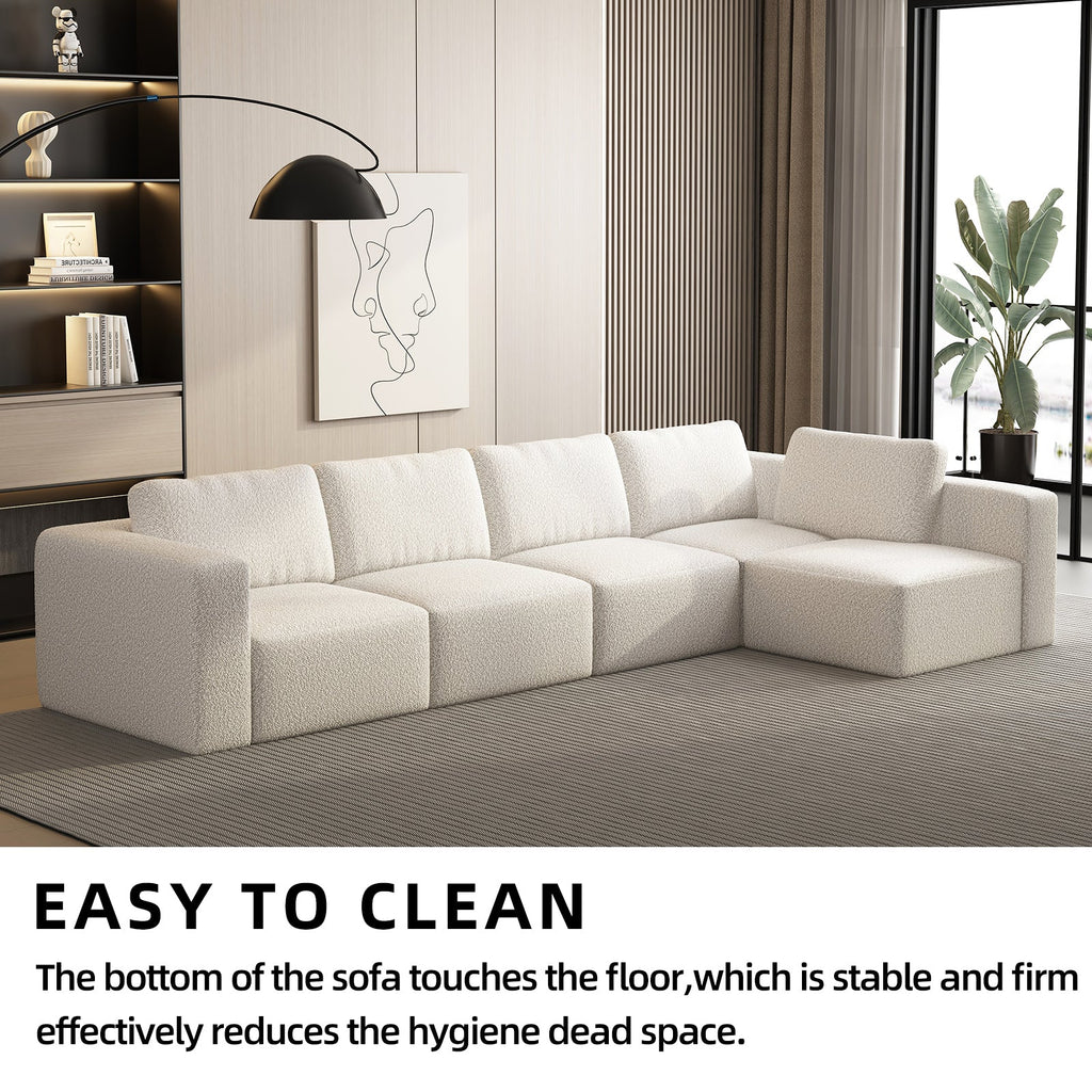 104.32*70.86 Modular Sectional Sofa Sleeper Couch, Sectional Sofa with Chaise and Ottoman, Convertible U Shaped Modular Sofa Set. Compressed sponge, White. (Combo 3A+2B)