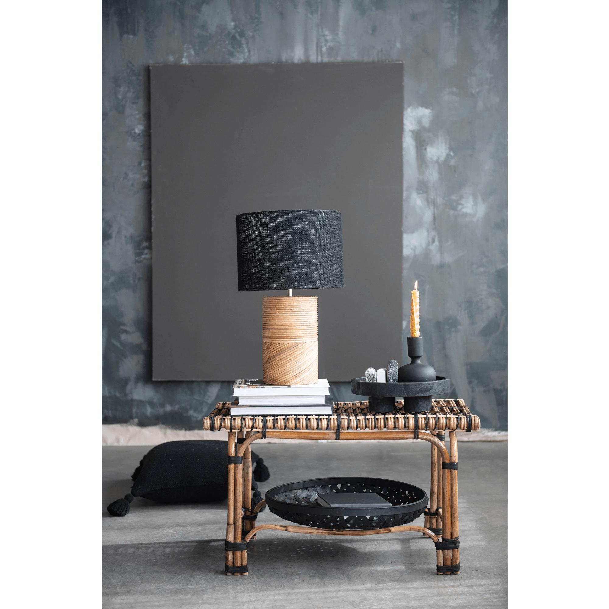 Decorative Paulownia Wood Footed Tray, Black