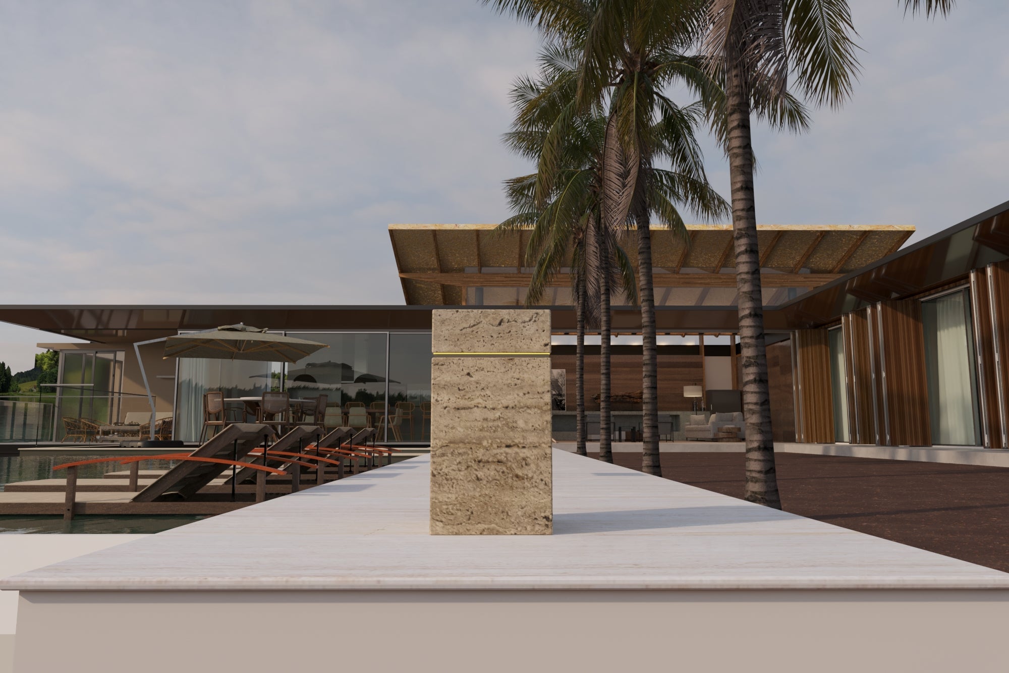 Luxury Travertine Marble Side Table with LED Illumination