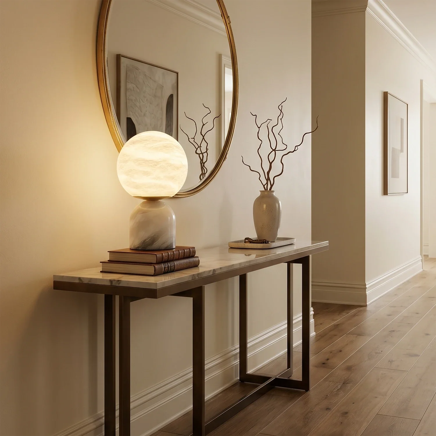 Round Alabaster Table Lamp