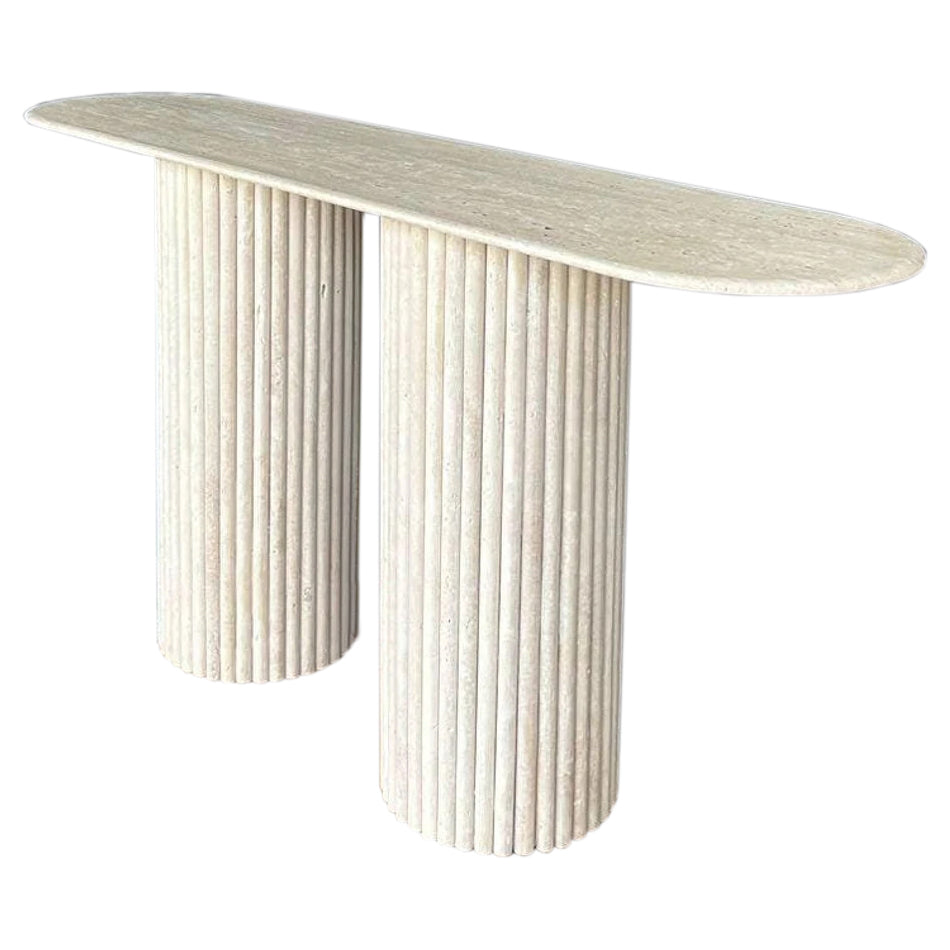 Troia Light Travertine Fluted Legs Designer Console
