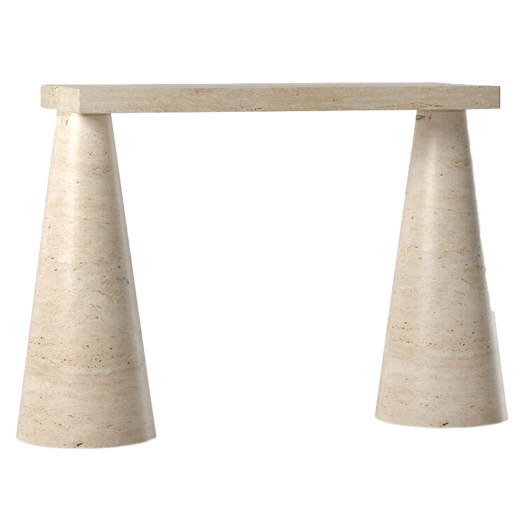 Troia Light Travertine Designer Cone Shape Legs Console Polished