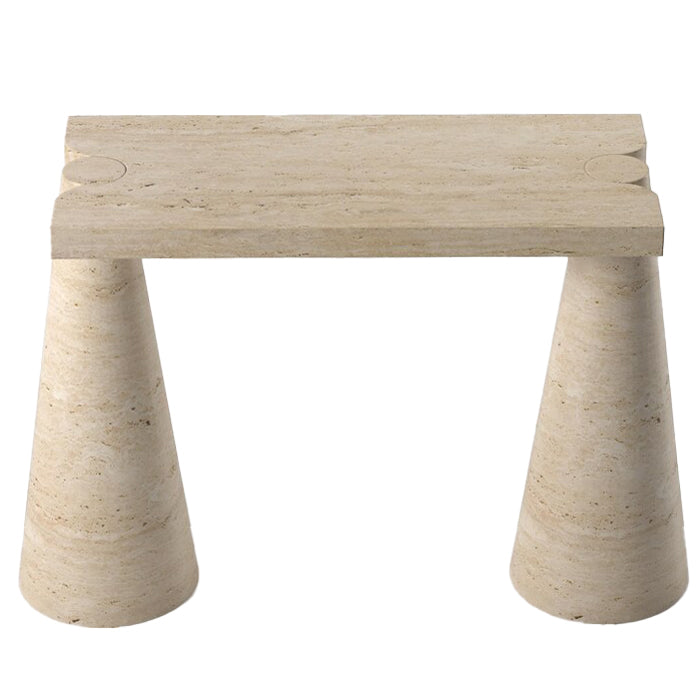 Troia Light Travertine Designer Cone Shape Legs Console Polished