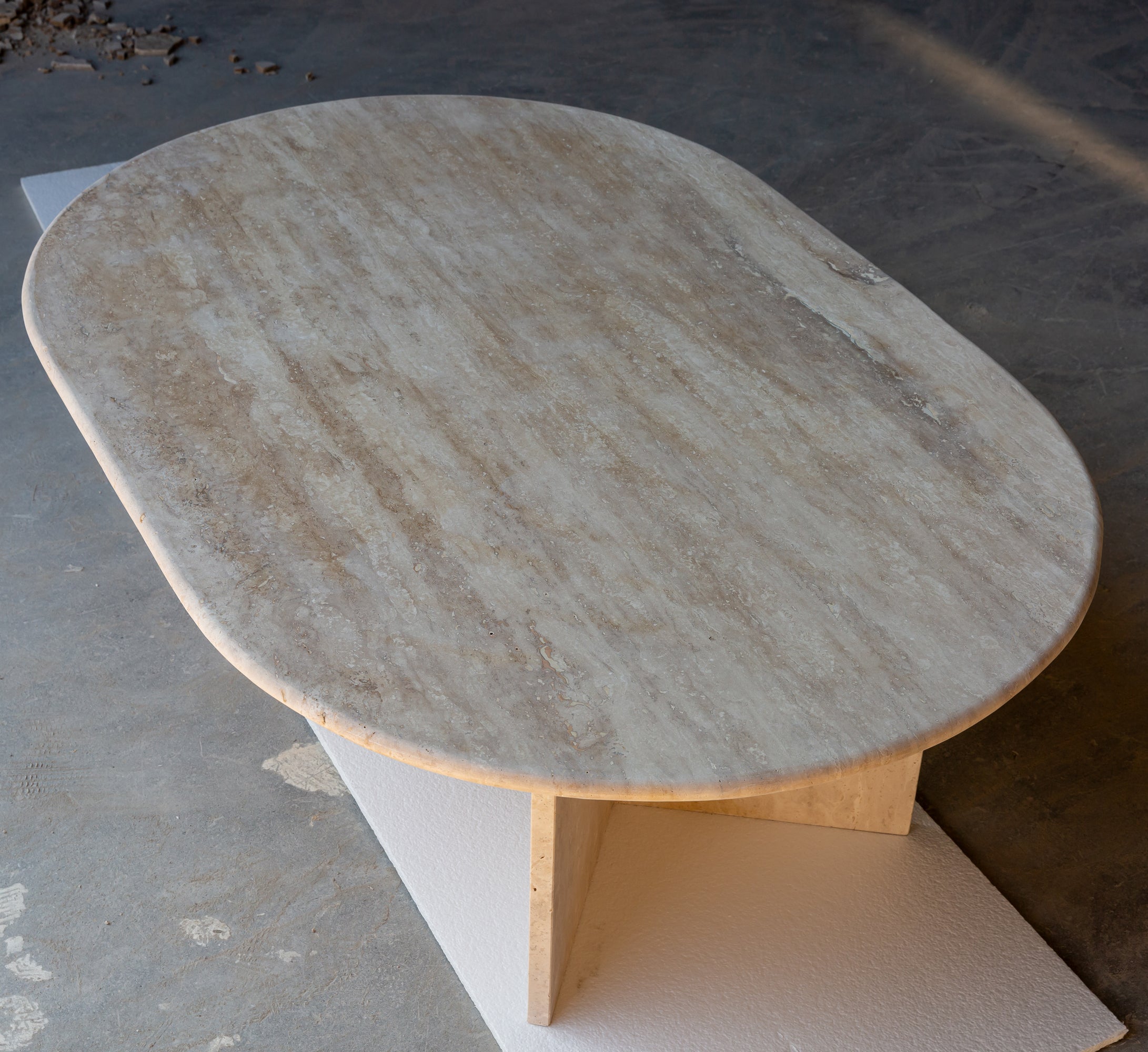 Troia Light Travertine Oval Coffee Table