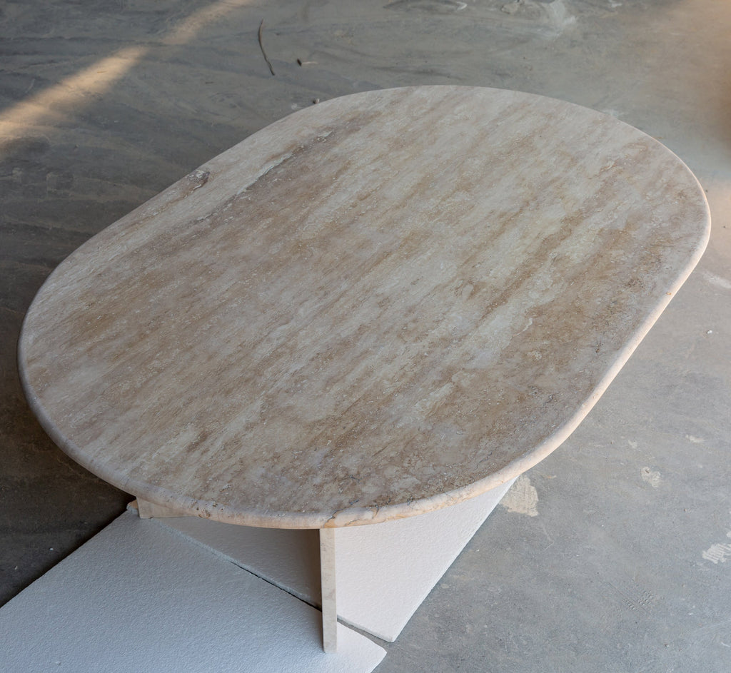 Troia Light Travertine Oval Coffee Table