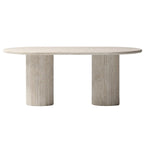 Troia Light Travertine Oval Dining Table with Fluted Round Legs